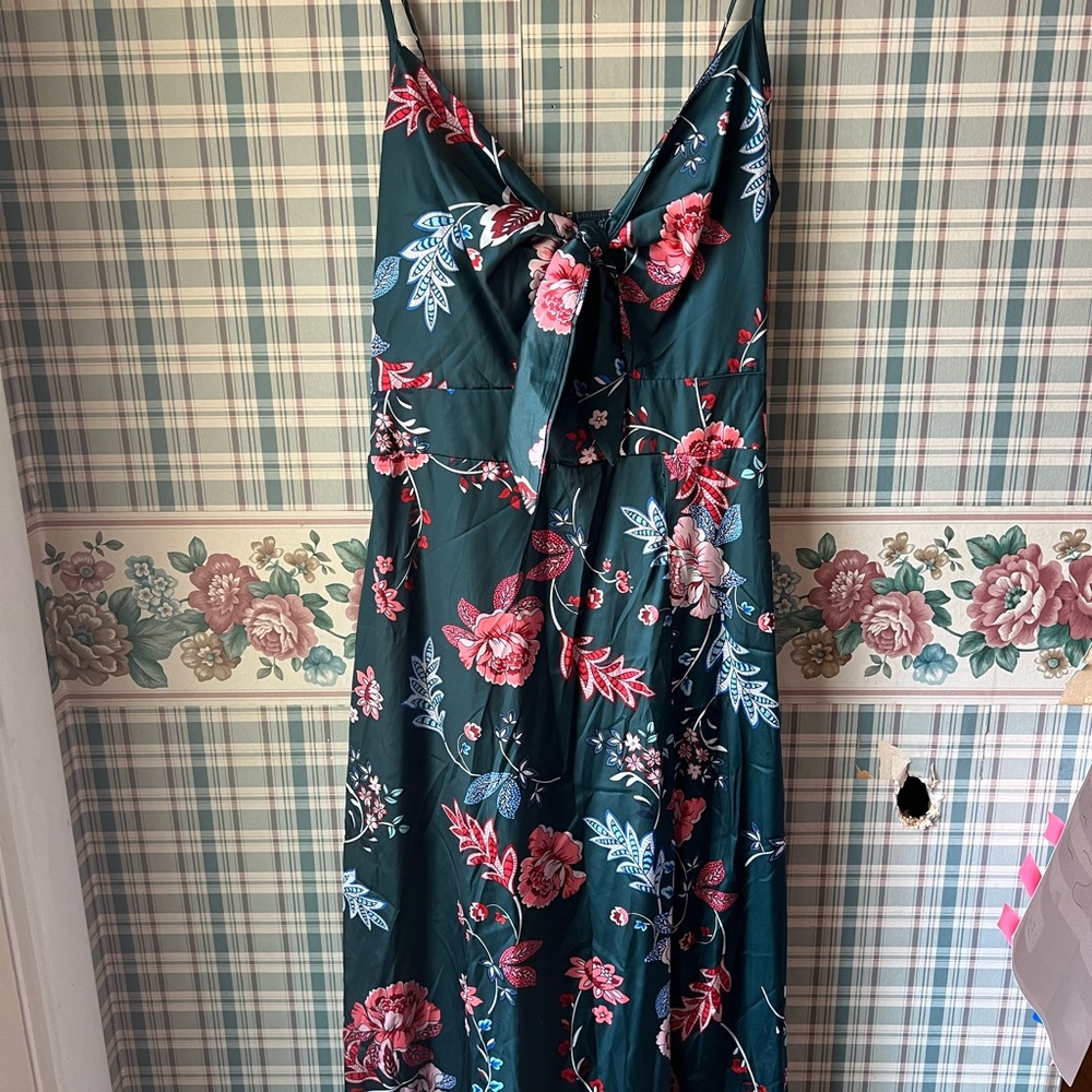 Floral Sleeveless Dress - Teal and Pink